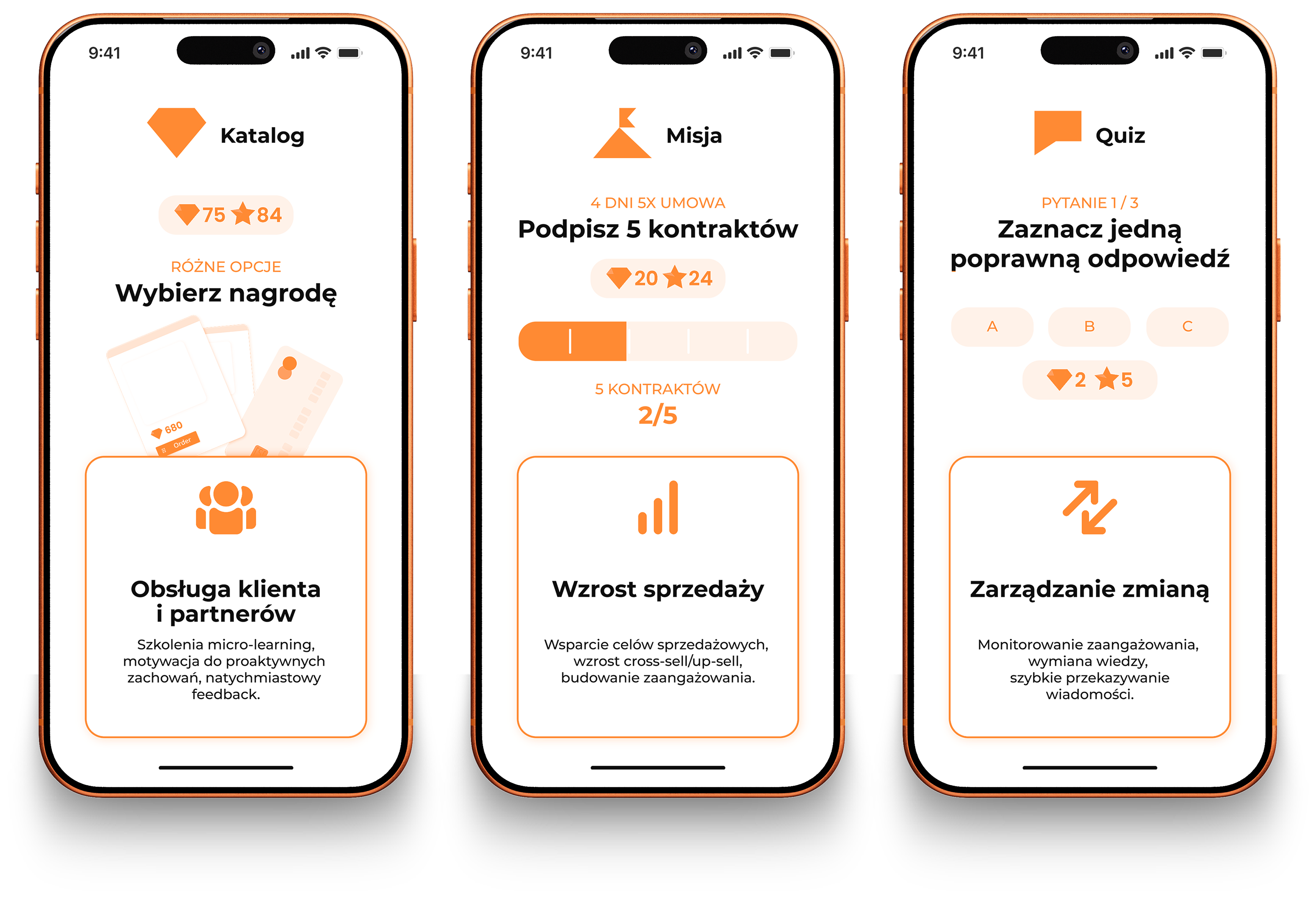 Aplikacja One2tribe - trzy ekrany